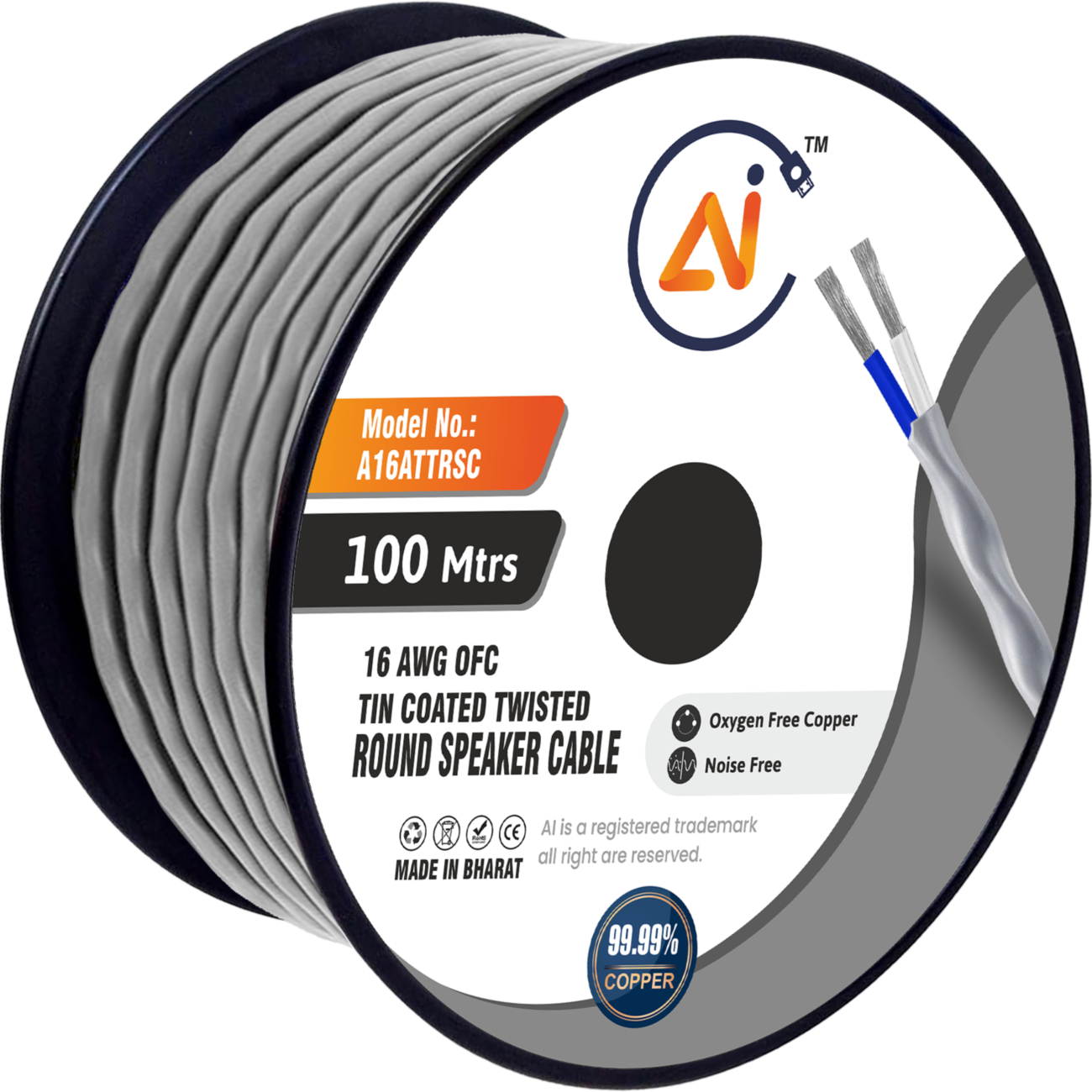 16 AWG OFC Tin Coated Twisted Round Speaker Cable