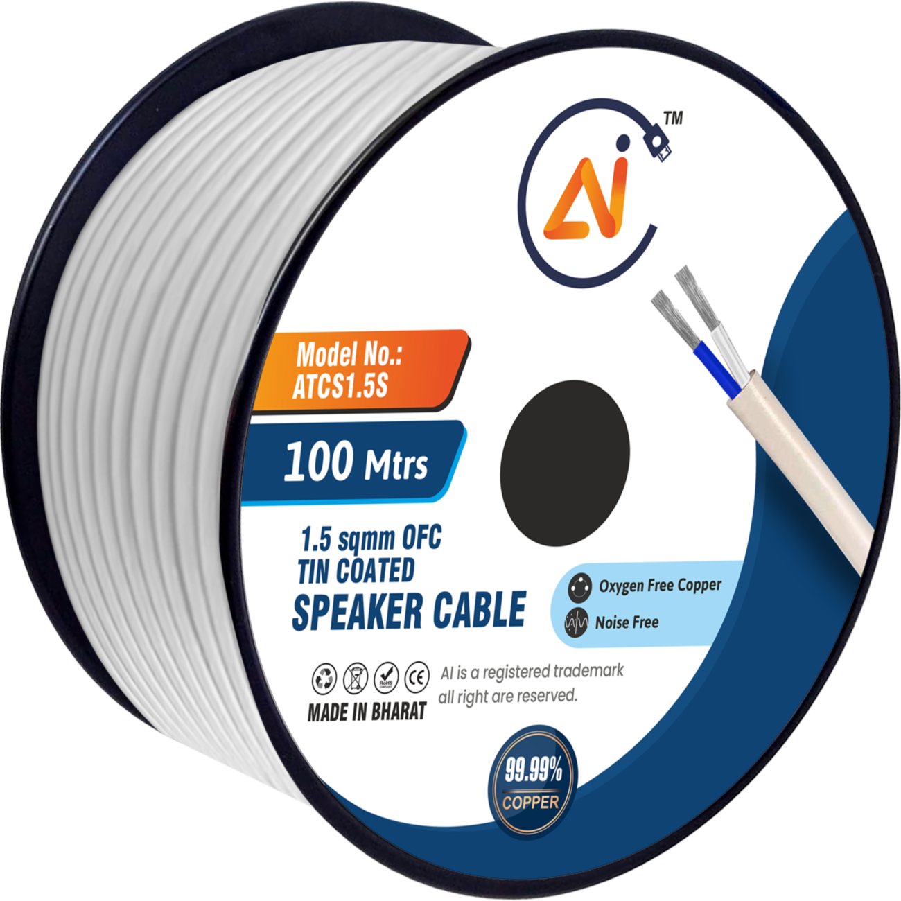 1.5 Sqmm OFC Tin Coated Speaker Cable